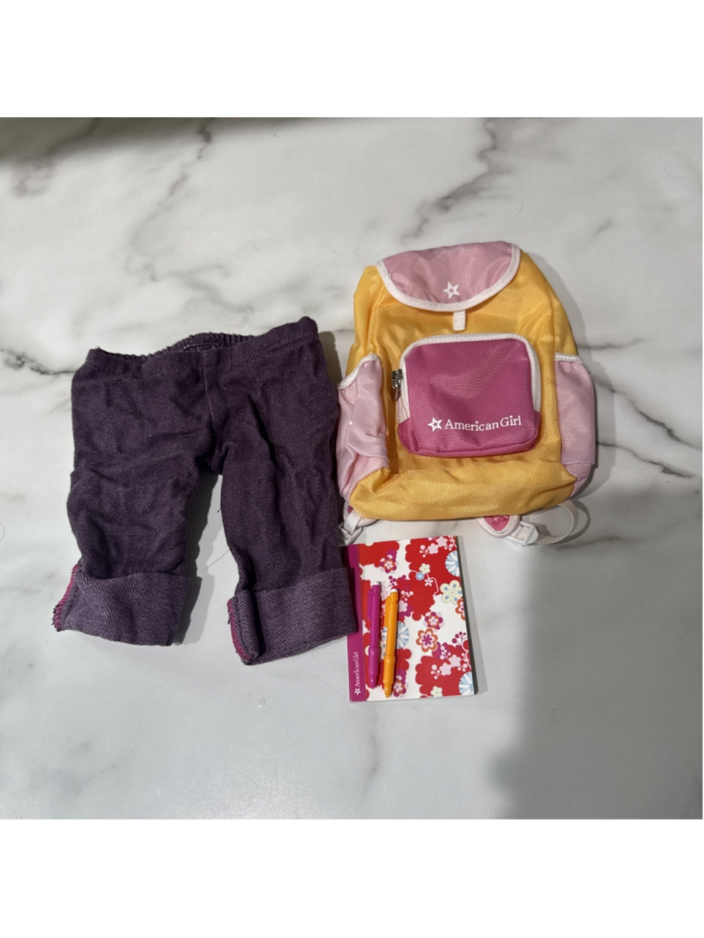 American Girl School Backpack Set Notebook 2 Pencils And pants